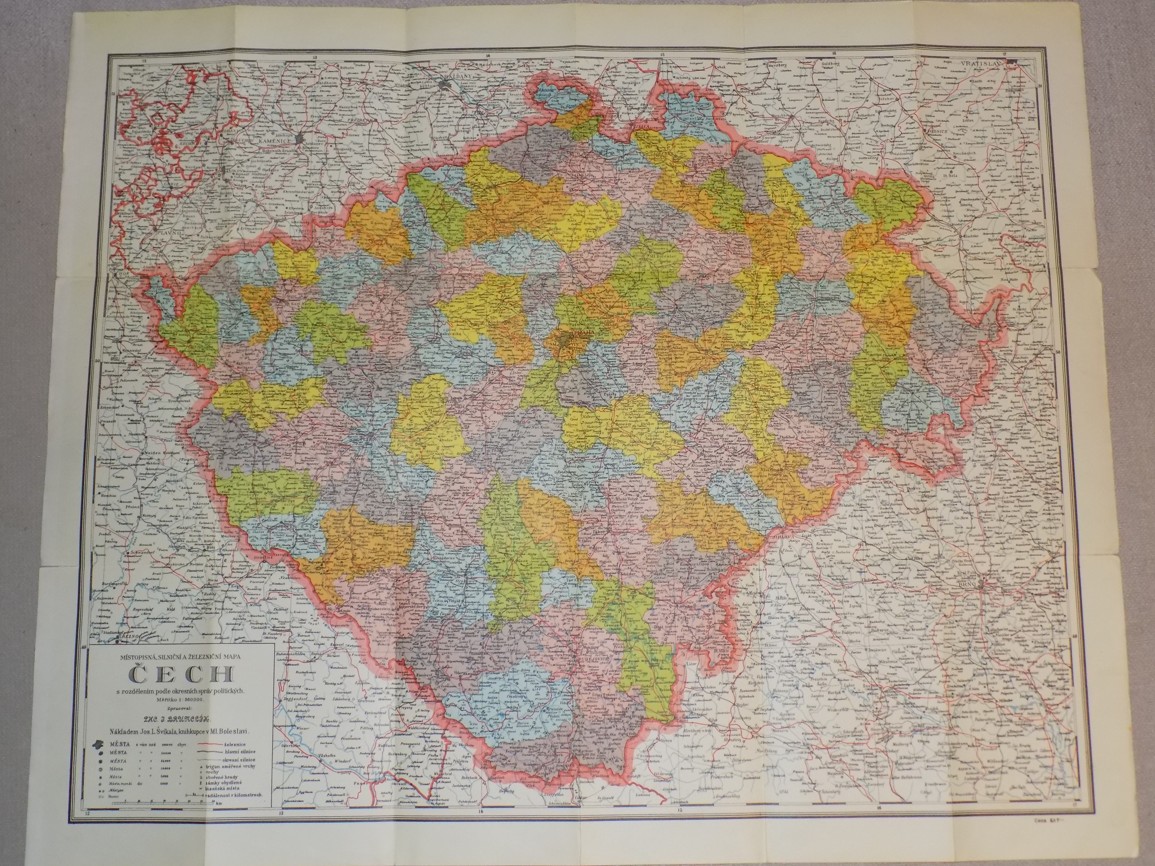 Místopisná, silniční a železniční mapa Čech