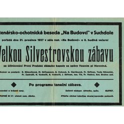 Plakát A3 - Velká silvestrovská zábava  v Budovci  r. 1927