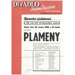 Divadelní plakát - Divadlo Z. Nejedlého - Plameny - r. 1958